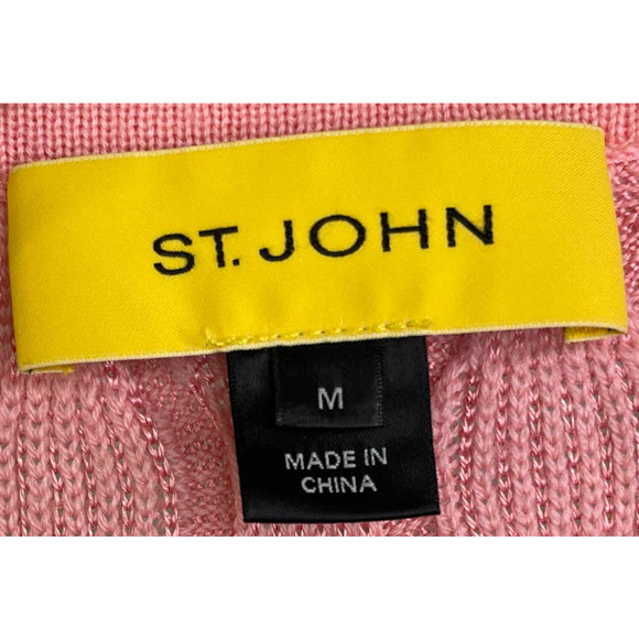 St. John Women's Cardigan Sweater Long Sleeve Button-Up Pink Knit Wool Cable M - Picture 2 of 14
